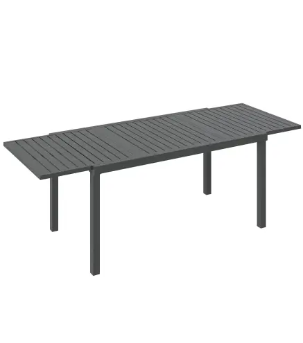 Mesa de Jardín Extensible 150/225x85x75 cm Mesa de Comedor de Aluminio con Tablero de Listones para 6-8 Personas Gris
