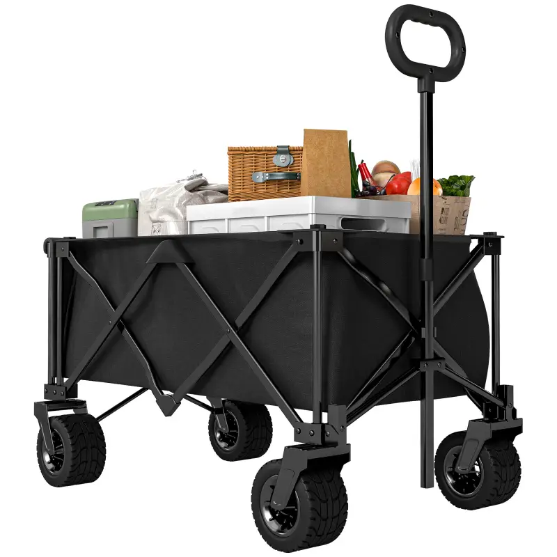 Carrito de Jardín Plegable con Ruedas Grandes Todo Terreno y Mango Ajustable Carga 100 kg para Campaña Compra Negro