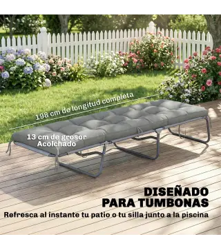 Cojín para Banco Exterior con Correas de Sujeción Protección UV50+ Rebote Lento Interior Exterior 198x65x13 cm Gris