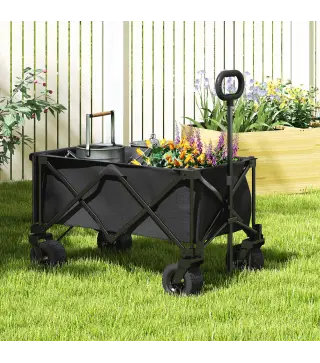 Carrito de Jardín Plegable con Ruedas Grandes Todo Terreno y Mango Ajustable Carga 100 kg para Campaña Compra Negro