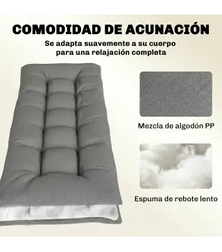Cojín para Banco Exterior con Correas de Sujeción Protección UV50+ Rebote Lento Interior Exterior 198x65x13 cm Gris