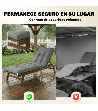 Cojín para Banco Exterior con Correas de Sujeción Protección UV50+ Rebote Lento Interior Exterior 198x65x13 cm Gris