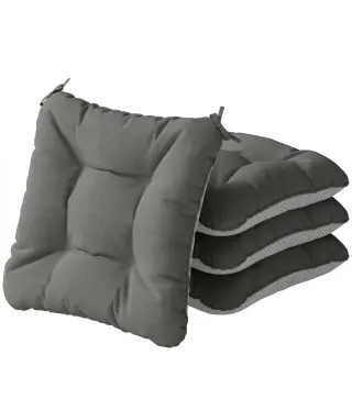 Set de 4 Cojines para Sillas para Jardín con Lazos y Base Antideslizante Impermeables 39,5x39,5x10 cm Gris Oscuro