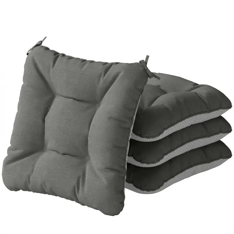 Set de 4 Cojines para Sillas para Jardín con Lazos y Base Antideslizante Impermeables 39,5x39,5x10 cm Gris Oscuro