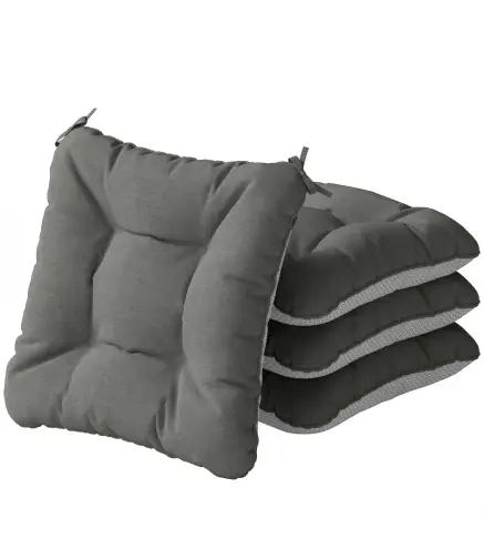 Set de 4 Cojines para Sillas para Jardín con Lazos y Base Antideslizante Impermeables 39,5x39,5x10 cm Gris Oscuro