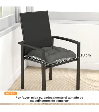 Set de 4 Cojines para Sillas para Jardín con Lazos y Base Antideslizante Impermeables 39,5x39,5x10 cm Gris Oscuro
