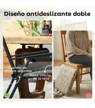 Set de 4 Cojines para Sillas para Jardín con Lazos y Base Antideslizante Impermeables 39,5x39,5x10 cm Gris Oscuro