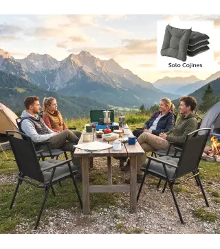 Set de 4 Cojines para Sillas para Jardín con Lazos y Base Antideslizante Impermeables 39,5x39,5x10 cm Gris Oscuro