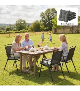 Set de 4 Cojines para Sillas para Jardín con Lazos y Base Antideslizante Impermeables 39,5x39,5x10 cm Gris Oscuro