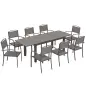 Conjunto de Mesa y Sillas Jardín con Mesa Extensible Marco de Aluminio 8 Sillas y Tablero de Lamas de Madera Plástica