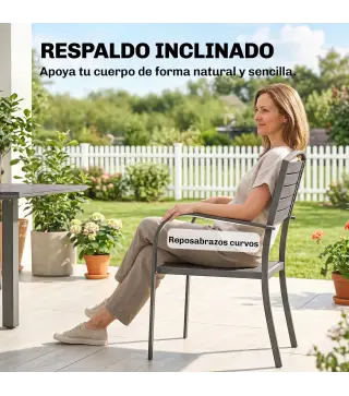 Conjunto de Mesa y Sillas Jardín con Mesa Extensible Marco de Aluminio 8 Sillas y Tablero de Lamas de Madera Plástica