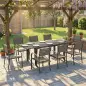 Conjunto de Mesa y Sillas Jardín con Mesa Extensible Marco de Aluminio 8 Sillas y Tablero de Lamas de Madera Plástica