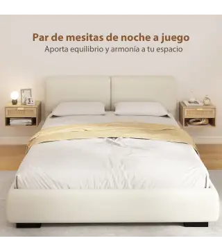 Juego de 2 Mesitas de Noche Flotantes con Cajón de Ratán Estante Abierto Ahorra Espacio 40x30x25 cm Roble