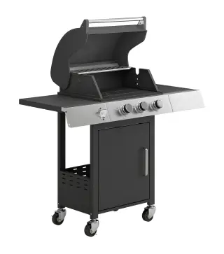 Barbacoa de Gas con 3 Quemadores 8,1 kW Termómetro Parrillas Mesas Laterales Armario y Ruedas 109x50x109 cm Negro