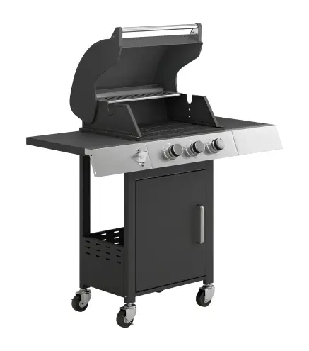 Barbacoa de Gas con 3 Quemadores 8,1 kW Termómetro Parrillas Mesas Laterales Armario y Ruedas 109x50x109 cm Negro