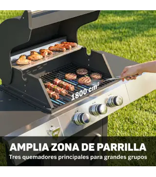 Barbacoa de Gas con 3 Quemadores 8,1 kW Termómetro Parrillas Mesas Laterales Armario y Ruedas 109x50x109 cm Negro