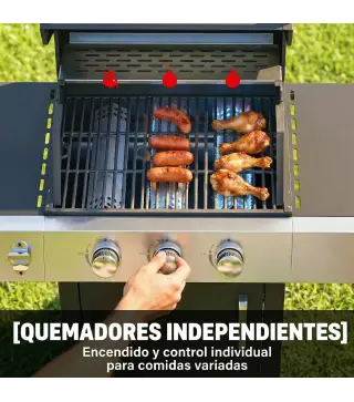 Barbacoa de Gas con 3 Quemadores 8,1 kW Termómetro Parrillas Mesas Laterales Armario y Ruedas 109x50x109 cm Negro
