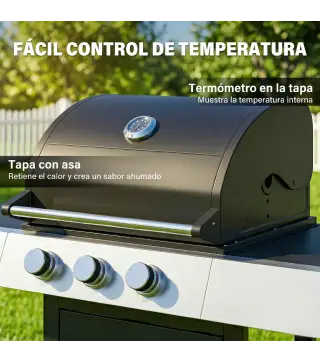 Barbacoa de Gas con 3 Quemadores 8,1 kW Termómetro Parrillas Mesas Laterales Armario y Ruedas 109x50x109 cm Negro