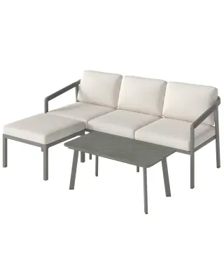 Conjunto de Jardín Exterior de 3 Piezas con Sofá de 3 Plazas Reposapiés Mesa de Centro y Cojines Marrón y Beige