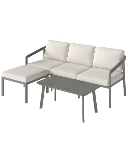 Conjunto de Jardín Exterior de 3 Piezas con Sofá de 3 Plazas Reposapiés Mesa de Centro y Cojines Marrón y Beige