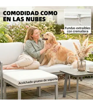 Conjunto de Jardín Exterior de 3 Piezas con Sofá de 3 Plazas Reposapiés Mesa de Centro y Cojines Marrón y Beige