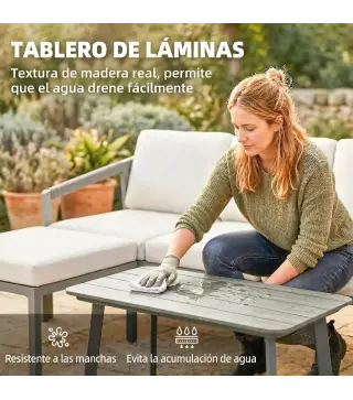 Conjunto de Jardín Exterior de 3 Piezas con Sofá de 3 Plazas Reposapiés Mesa de Centro y Cojines Marrón y Beige