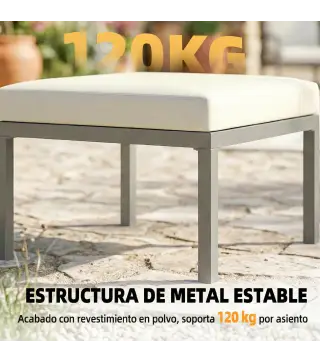 Conjunto de Jardín Exterior de 3 Piezas con Sofá de 3 Plazas Reposapiés Mesa de Centro y Cojines Marrón y Beige