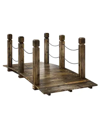 Puente de Jardín de Madera 1,51 m Puente Decorativo para Estanques Rústico con Barandillas de Seguridad Carbonizado