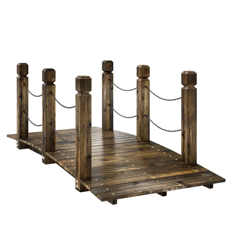 Puente de Jardín de Madera 1,51 m Puente Decorativo para Estanques Rústico con Barandillas de Seguridad Carbonizado