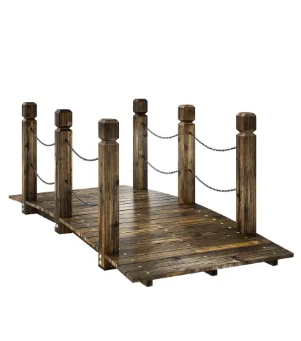 Puente de Jardín de Madera 1,51 m Puente Decorativo para Estanques Rústico con Barandillas de Seguridad Carbonizado