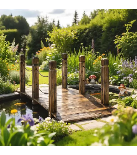 Puente de Jardín de Madera 1,51 m Puente Decorativo para Estanques Rústico con Barandillas de Seguridad Carbonizado