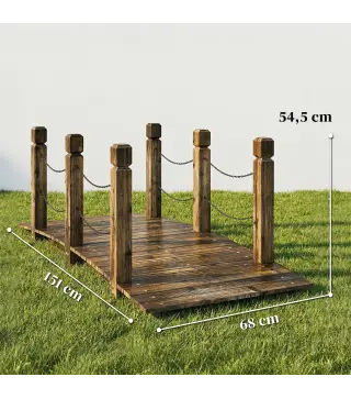 Puente de Jardín de Madera 1,51 m Puente Decorativo para Estanques Rústico con Barandillas de Seguridad Carbonizado