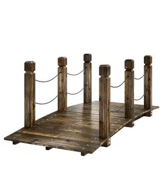 Puente de Jardín de Madera 1,51 m Puente Decorativo para Estanques Rústico con Barandillas de Seguridad Carbonizado