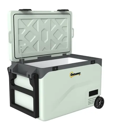 Nevera Portátil Eléctrica 42,5L con Compresor Control por App Ruedas Asa Barra -20℃ a 20℃ y Soporte para Móvil Verde