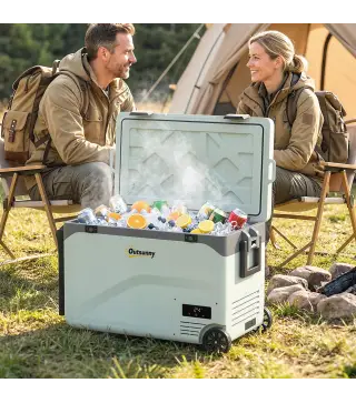 Nevera Portátil Eléctrica 42,5L con Compresor Control por App Ruedas Asa Barra -20℃ a 20℃ y Soporte para Móvil Verde