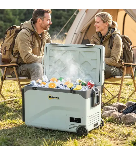 Nevera Portátil Eléctrica 42,5L con Compresor Control por App Ruedas Asa Barra -20℃ a 20℃ y Soporte para Móvil Verde