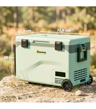 Nevera Portátil Eléctrica 42,5L con Compresor Control por App Ruedas Asa Barra -20℃ a 20℃ y Soporte para Móvil Verde