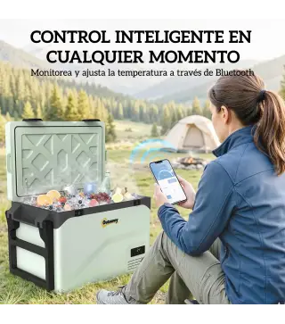Nevera Portátil Eléctrica 42,5L con Compresor Control por App Ruedas Asa Barra -20℃ a 20℃ y Soporte para Móvil Verde