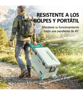 Nevera Portátil Eléctrica 42,5L con Compresor Control por App Ruedas Asa Barra -20℃ a 20℃ y Soporte para Móvil Verde