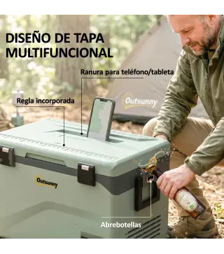 Nevera Portátil Eléctrica 42,5L con Compresor Control por App Ruedas Asa Barra -20℃ a 20℃ y Soporte para Móvil Verde