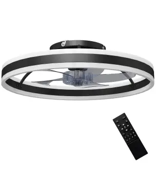 Ventilador de Techo con Luz LED 6 Velocidades Motor Reversible y Control Remoto Potencia 45W Ø50x13,5 cm Negro