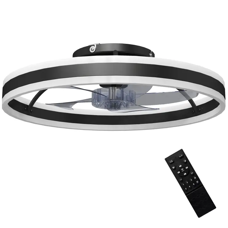 Ventilador de Techo con Luz LED 6 Velocidades Motor Reversible y Control Remoto Potencia 45W Ø50x13,5 cm Negro Ventilador de Techo con Luz LED 6 Velocidades Motor Reversible y Control Remoto Potencia 45W Ø50x13,5 cm Negro