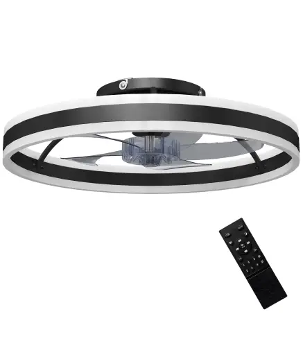 Ventilador de Techo con Luz LED 6 Velocidades Motor Reversible y Control Remoto Potencia 45W Ø50x13,5 cm Negro