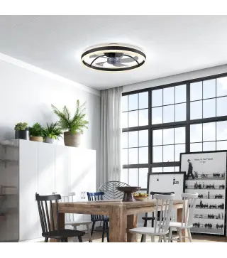 Ventilador de Techo con Luz LED 6 Velocidades Motor Reversible y Control Remoto Potencia 45W Ø50x13,5 cm Negro