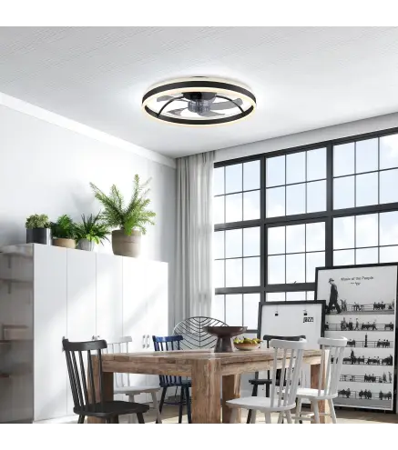 Ventilador de Techo con Luz LED 6 Velocidades Motor Reversible y Control Remoto Potencia 45W Ø50x13,5 cm Negro