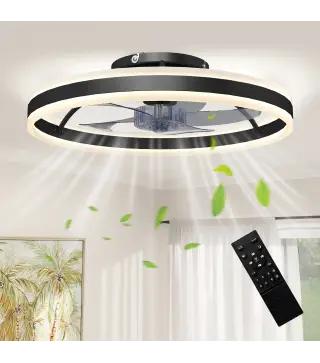 Ventilador de Techo con Luz LED 6 Velocidades Motor Reversible y Control Remoto Potencia 45W Ø50x13,5 cm Negro