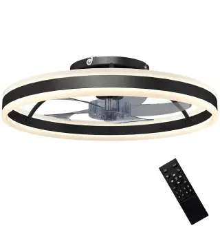 Ventilador de Techo con Luz LED 6 Velocidades Motor Reversible y Control Remoto Potencia 45W Ø50x13,5 cm Negro