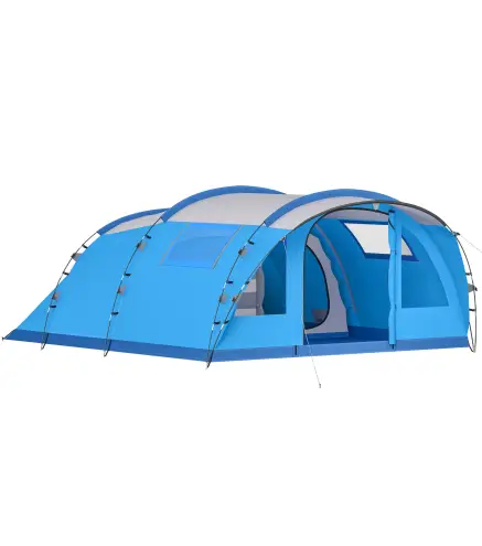 Tienda de Campaña Familiar Tipo Túnel para 4 Personas con 3 Habitaciones Puerta 4 Ventanas Impermeable Fácil Montaje
