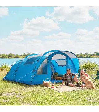 Tienda de Campaña Familiar Tipo Túnel para 5 Personas con 3 Habitaciones Puerta 4 Ventanas Impermeable Fácil Montaje