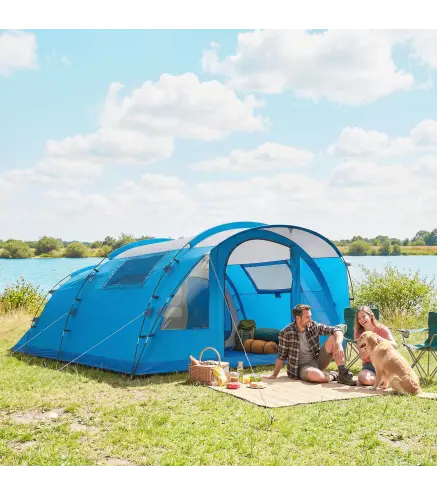 Tienda de Campaña Familiar Tipo Túnel para 5 Personas con 3 Habitaciones Puerta 4 Ventanas Impermeable Fácil Montaje